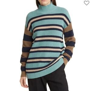 Treasure & Bond Multi Stripe Mock Neck Sweater M Oversized Organic Cotton NWT